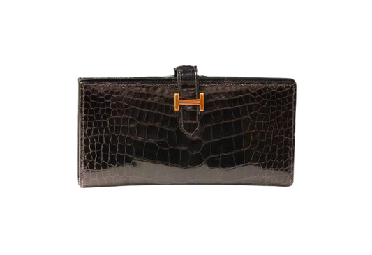 Hermes Bearn Wallet Alligator Aubergine