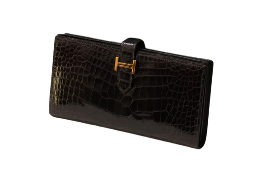 Hermes Bearn Wallet Alligator Aubergine