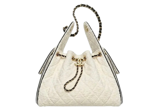Chanel Handbag25 Ecru and Black Small Canvas &  Calfskin & Gold Tone