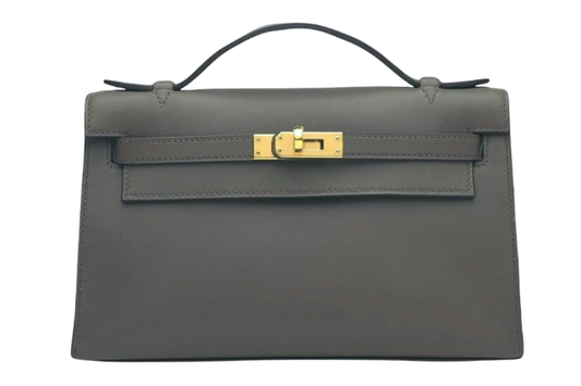 Hermes Kelly pochette gris meyer GHW