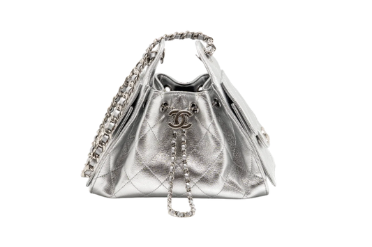 Chanel Handbag25 Silver Small Metallic Grained Calfskin