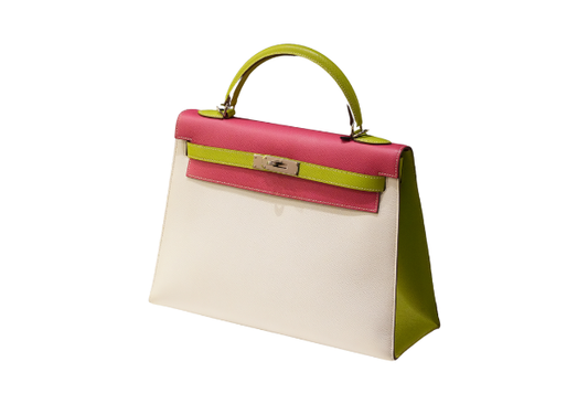 Hermes Kelly 32 SPO Epsom White and Rose Tyrien and Kiwi