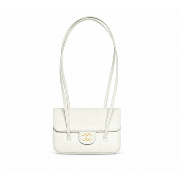 CHANEL Mini Flap Bag Glossy Grained Calfskin & Gold-Tone Metal White