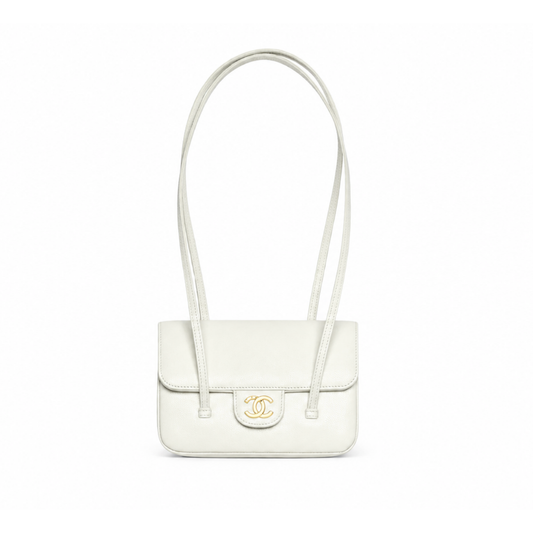 CHANEL Mini Flap Bag Glossy Grained Calfskin & Gold-Tone Metal White