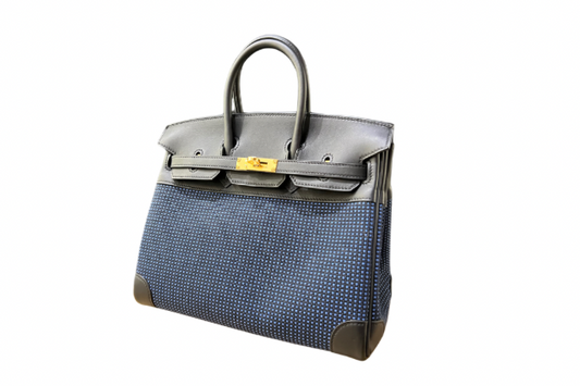 Hermes Birkin 25 Toile Quadrille Swift Noir