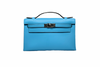 Hermes Kelly Pochette Swift Bleu Celeste B Stamp