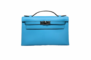 Hermes Kelly Pochette Swift Bleu Celeste B Stamp