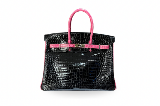 Hermes Birkin 35 Crocodile Porosus SPO Black/Rose Scheherazade