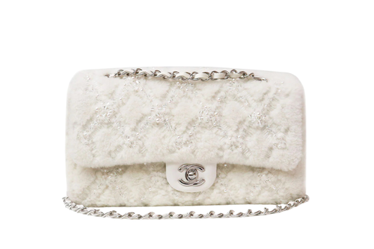 Chanel Matlesse Frap Shoulder Bag Mutton and Lambskin Leather Pearl and Beads White PHW