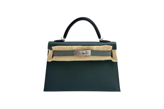 Hermes Mini Kelly Epsom Tricolor Vert Mangrove/ Gris Pantin/ Black GHW