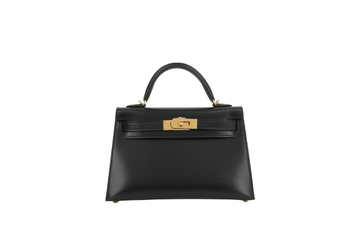 Hermes Mini Kelly Box Calf Black W stamp
