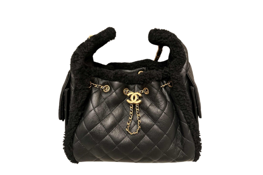 Chanel Handbag 25 Black Small Grained Sheep Skin/Mouton & Gold Tone