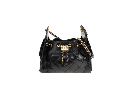 Chanel Handbag 25 Shiny Black Mini Grained Calf Skin & Gold/Silver Tone