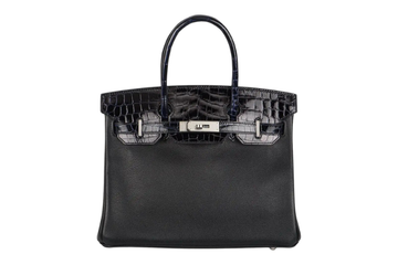 Hermes Birkin 30 Touch Black / Bleu Marine Niloticus Lisse Shiny/Novillo Leather