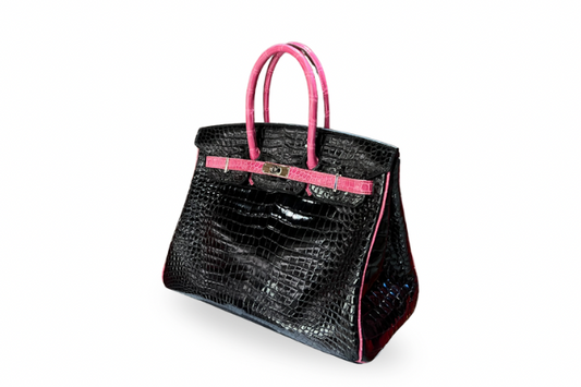 Hermes Birkin 35 Crocodile Porosus SPO Black/Rose Scheherazade
