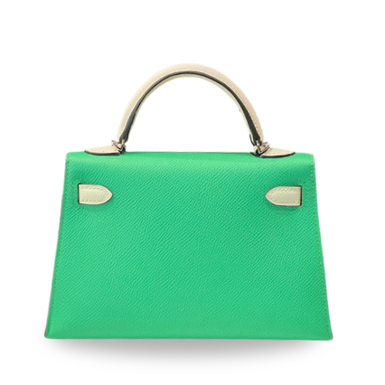 Hermes Mini Kelly Ⅱ Epsom Gris Pale/Vert Comics/Vert Fizz