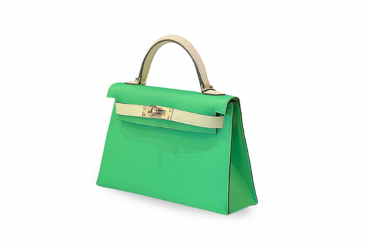Hermes Mini Kelly Ⅱ Epsom Gris Pale, Vert Comics, Vert Fizz W Stamp