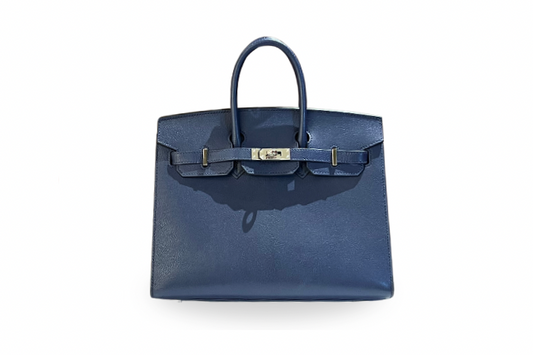 Birkin 25 Chevre Blue Saphir W stamp