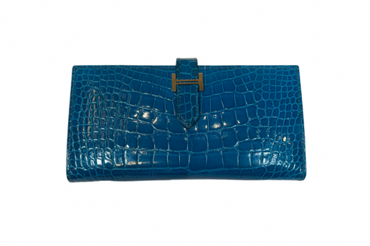 Hermes Bearn Wallet Crocodile Alligator Blue Izmir