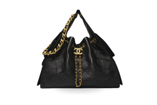 Chanel Handbag 25 Black Large Grained Calf Skin & Gold Tone