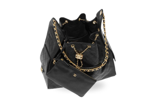 Chanel Handbag 25 Black Large Grained Calf Skin & Gold Tone
