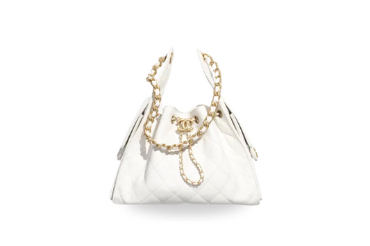Chanel Handbag 25 White Small Grained Calf Skin & Gold Tone
