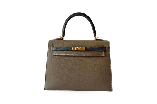 Hermes Kelly 25 Sellier Epsom Tricolor Etoupe/Black/Gris Misty