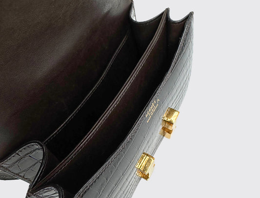 Hermes Constance 3 Black Crocodile GHW