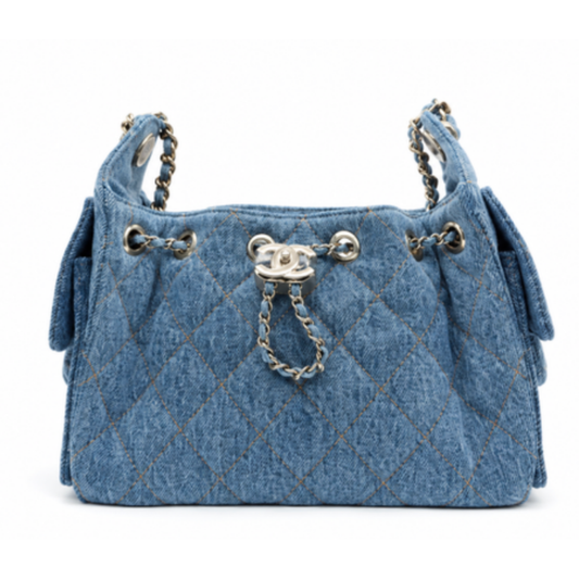Chanel Handbag25 Blue Denim Mini Grained Calfskin & Gold Tone