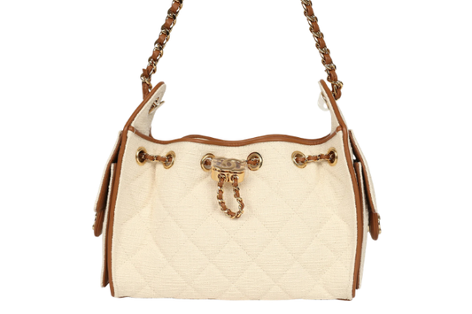 Chanel Handbag25 Ecru and Camel Mini Canvas &  Calfskin & Gold Tone
