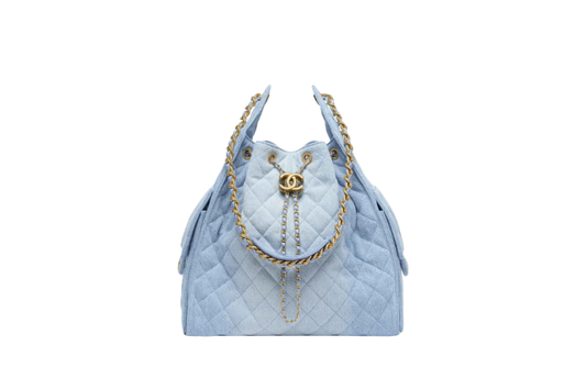 Chanel Handbag 25 Light Blue Large Denim & Gold Tone