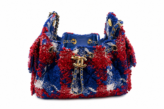 CHANEL HandBag 25 Small  Tweed Quilted Small Red White Blue