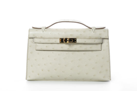 Hermès Kelly 22cm Pochette Ostrich Beton