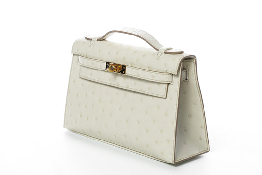 Hermès Kelly 22cm Pochette Ostrich Beton