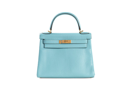 Hermes Kelly 28 Taurillon Clemence Blue Atoll