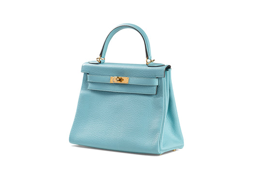 Hermes Kelly 28 Taurillon Clemence Blue Atoll
