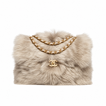 Flap Bag Shearling Lambskin & Gold-Tone Metal Dark Beige