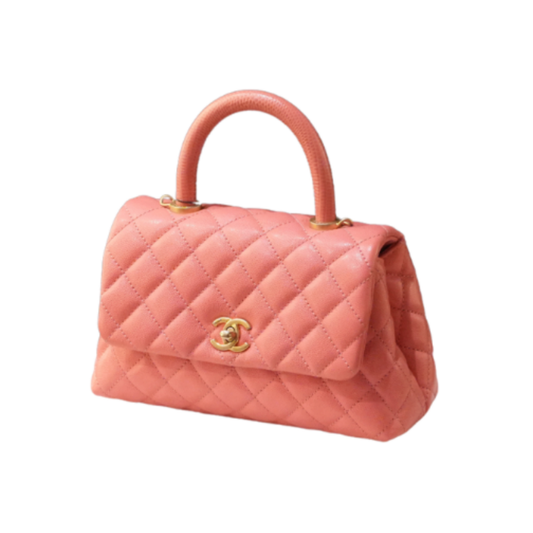 Chanel Mini Coco Handle Quilted Pink Caviar Lizard Embossed Handle