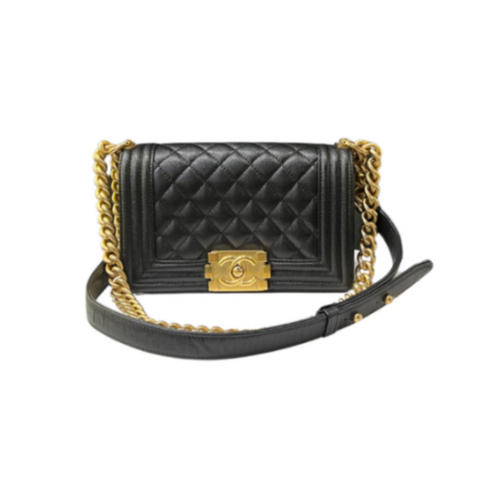 Chanel Boy Flap Quilted Caviar Leather Gold-tone Small Black