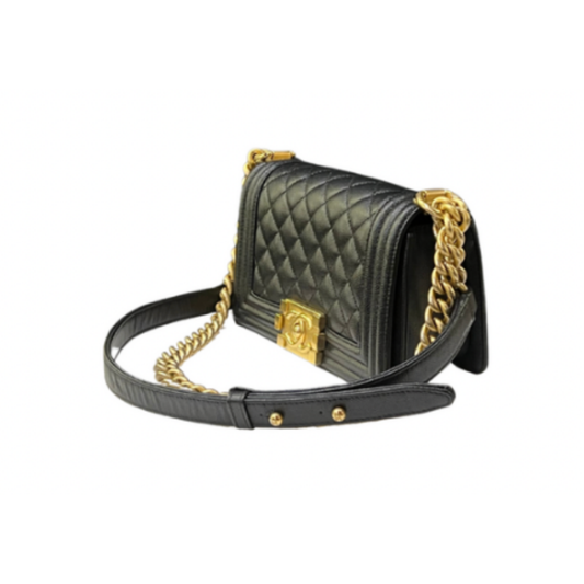 Chanel Boy Flap Quilted Caviar Leather Gold-tone Small Black
