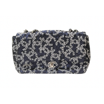 Chanel coco Mark sequin CC Flap bag Blue and White