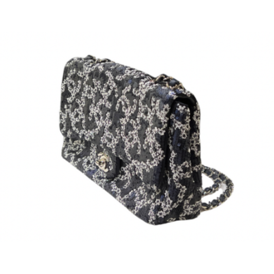 Chanel coco Mark sequin CC Flap bag Blue and White