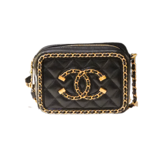 Chanel Vanitu case Bag CC with Filigree chain Black Mini