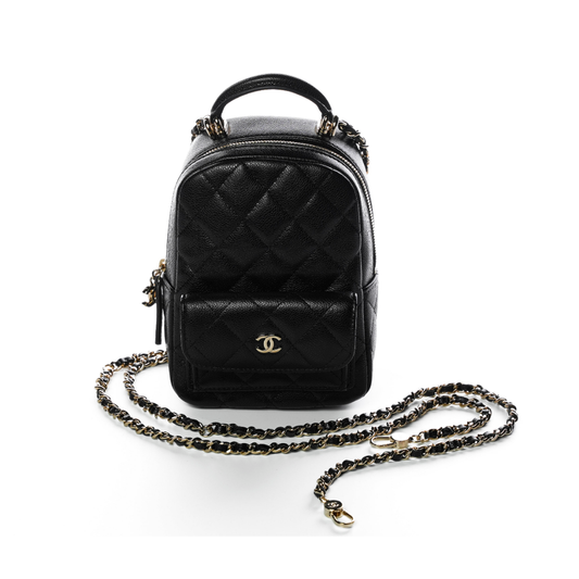 Chanel Caviar Quilted CC Mini Classic Backpack Black Silver Hardware
