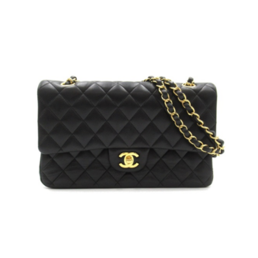 Chanel Lamb 25 Double Flap Black Gold Hard Ware