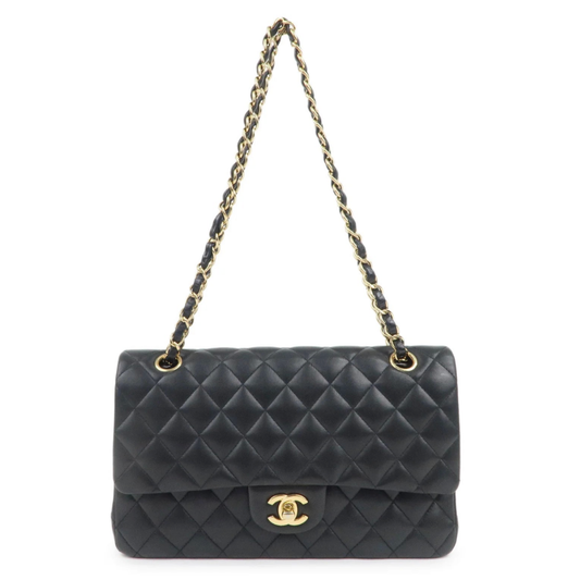 Chanel Lamb 25 Double Flap Black Gold Hard Ware