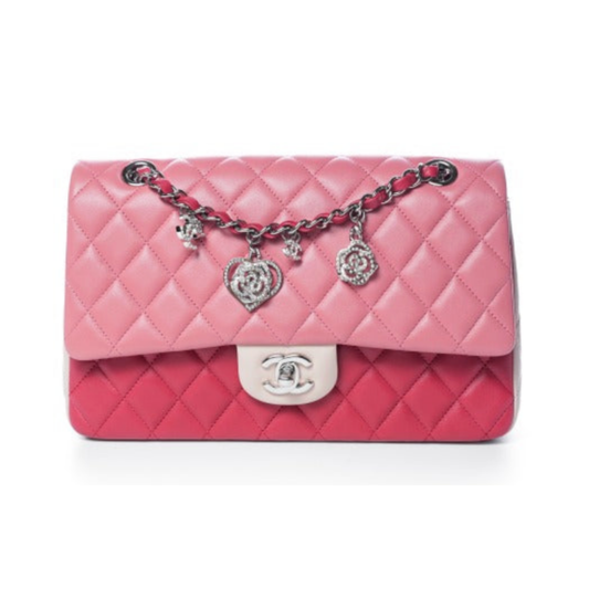 Chanel Multi-Pink Quilted Lambskin Medium Classic Valentine Charm Single Flap Bag Silver Hardware, 2014