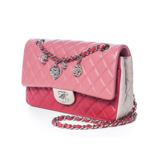 Chanel Multi-Pink Quilted Lambskin Medium Classic Valentine Charm Single Flap Bag Silver Hardware, 2014