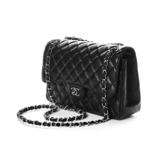 Caviar Quilted Medium Double Flap Black Silver Hard Ware