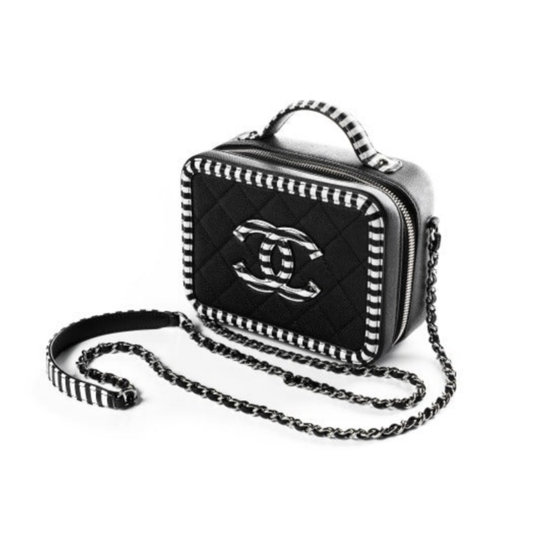 Chanel CC Caviar Filgree Vanity Case Black